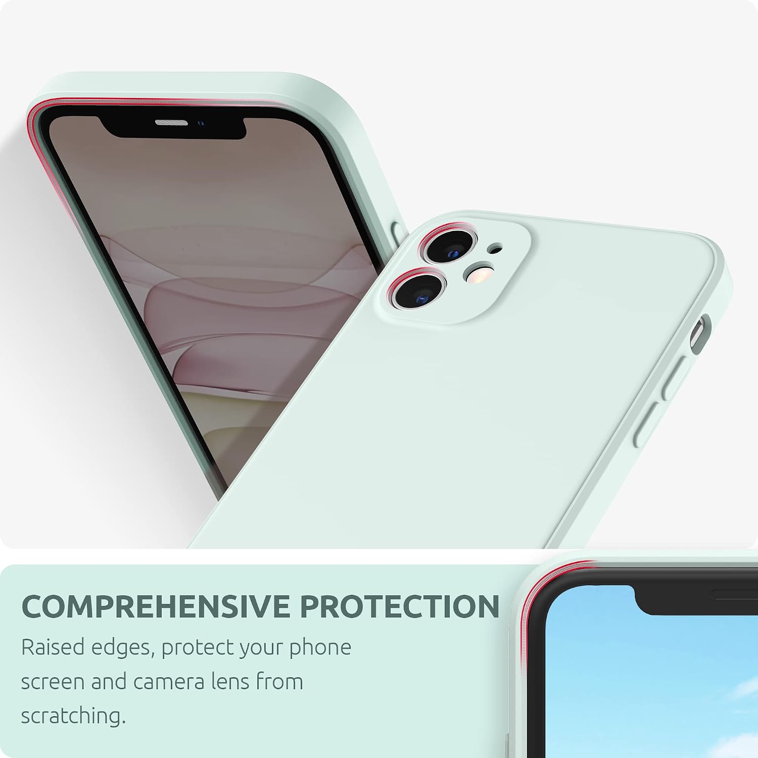 SURPHY Square Design for iPhone 11 Case with Camera Protection, Straight Edge Slim Design, Liquid Silicone Phone Case for iPhone 11 6.1 inches, Seafoam