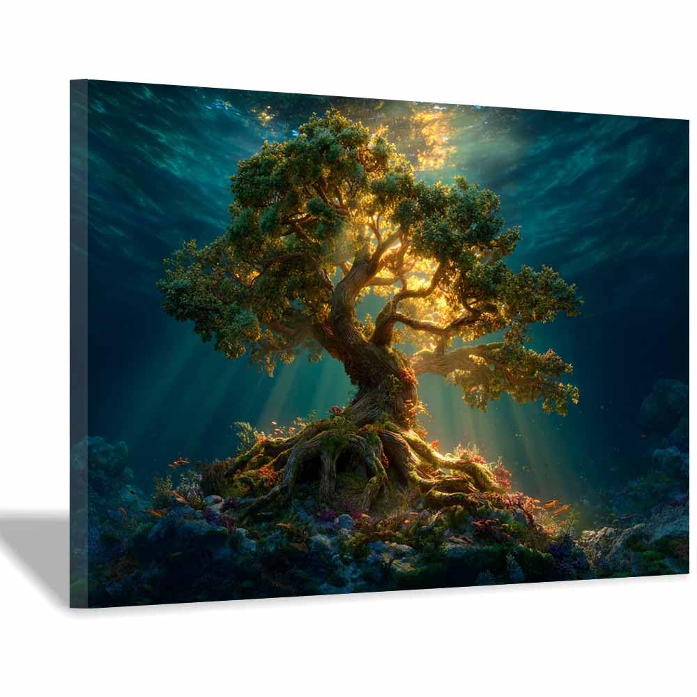 ZAMAEIU Tree of life wall art Abyssal-Born Tree abstract canvas wall, For Bathroom, Living Room, Bedroom, Office.Gift for Home Decor(green)-70x100cm Framed