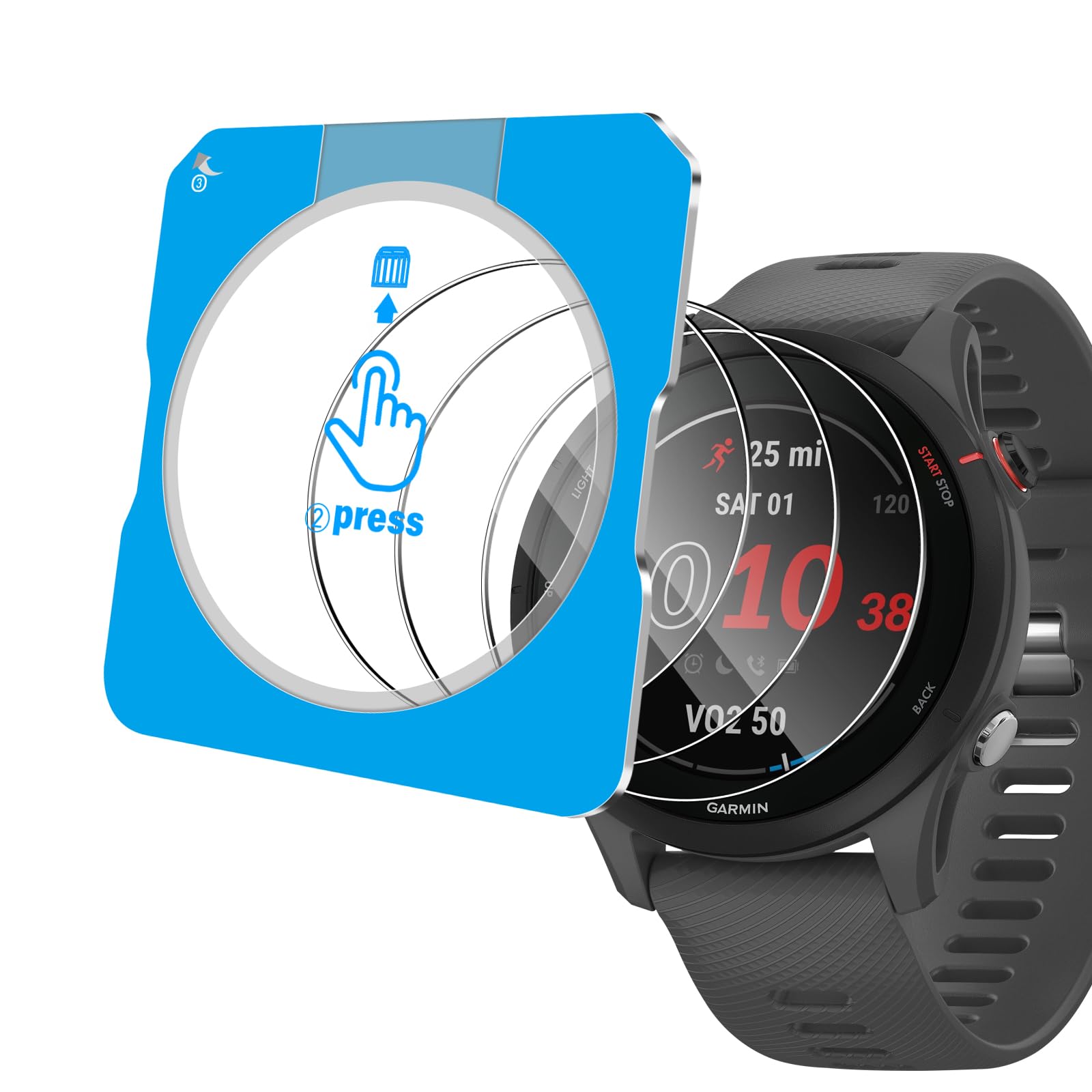Yenwen Schutzfolie für Garmin Forerunner 255/255 Music für Panzerglas, 3 Stück Gehärtetes Glas Folie, Anti-Scratch Displayschutzfolie, Ultradünne Blasenfreie Displayschutz mit Montagerahmen