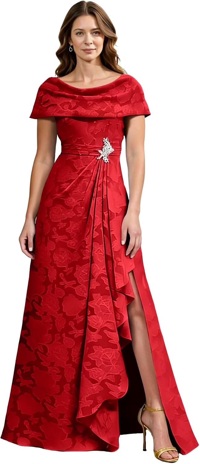 MLRLBFD Short Sleeve Mother of Bride Dresses for Women Floral Mother of Groom Dress Crewneck Long Formal Dress