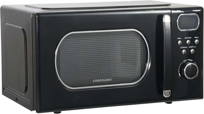 Cookology RETDD20BK Freestanding Retro Microwave - 20 Litre Capacity - With 25.5cm Turntable - 800W Microwave - 8 Auto Cooking Programs - 5 Cooking Power Levels - Defrost Setting - Black