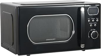 Cookology 20L Freestanding Retro Microwave 800W with 25.5cm Turntable - 8 Auto Cooking Programs - 5 Power Levels - Defrost Setting - Easy-Clean - Black