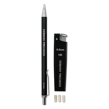 Derwent Precision Mechanical Pencil 0.5 mm With HB Leads and Erasers Grey