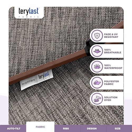 Image of Midtown Umbrellas Wooden 2-8 Ft Patio Umbrella, Greige Canopy