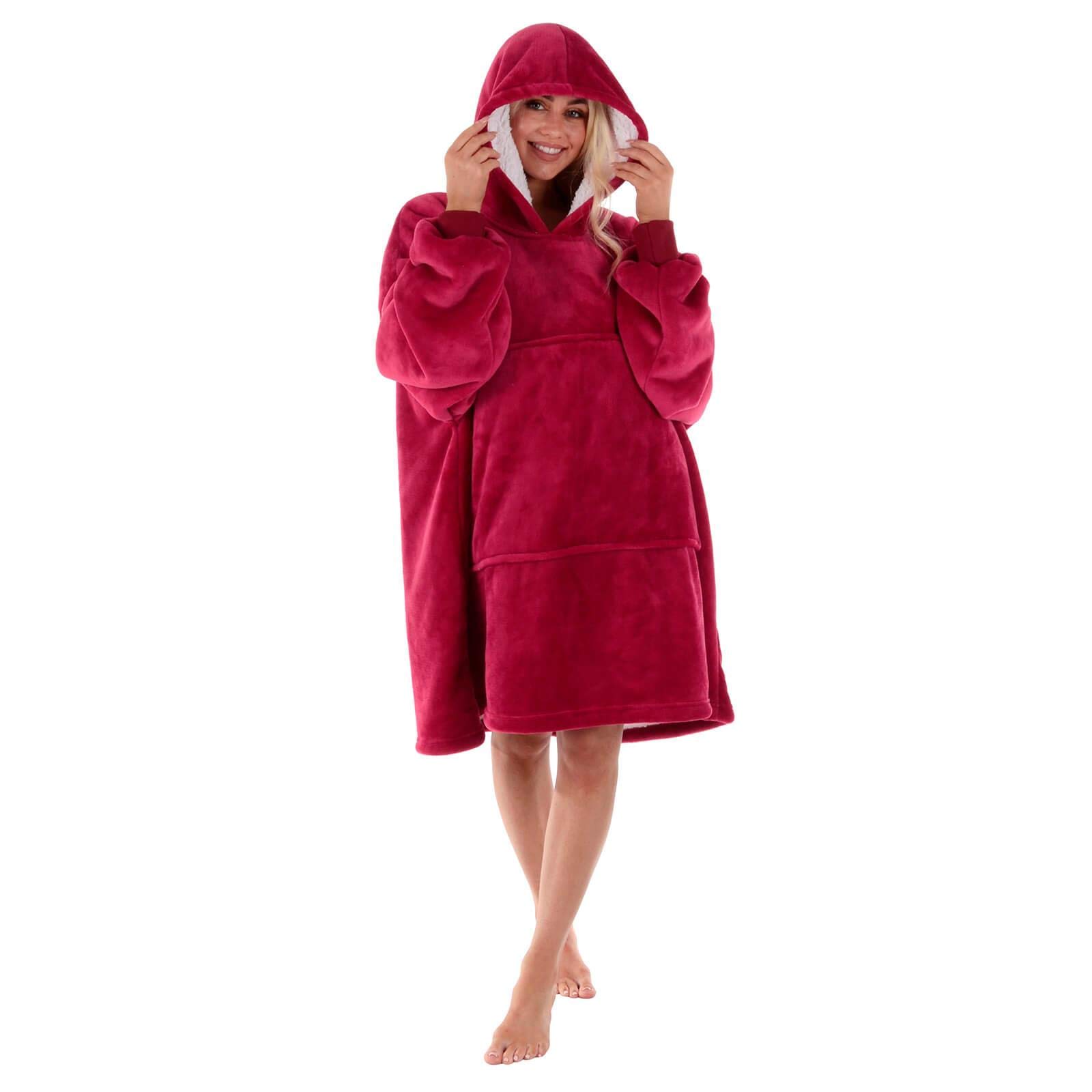 Hodge and Hodge Adults Unisex Hoodie Blanket Sweatshirt Sherpa Fleece Oversize Top Persian Red