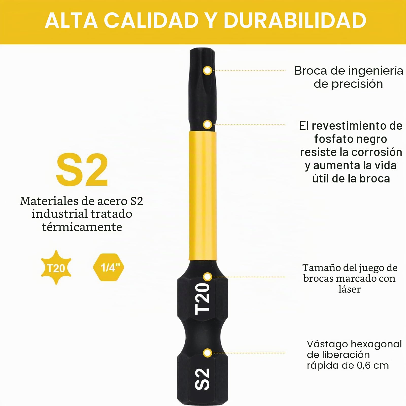 DAKCOS T20 Bit largo, Torx Bit T20, surtido de puntas de S2, punta de atornillado 1/4 vástago hexagonal (longitud 50 mm, 10 piezas)
