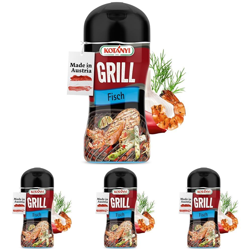KOTÁNYI Grill Fisch Grillgewürz 80g - Gewürz für Fisch & Meeresfrüchte - Marinade für jede Fischart - Gewürzmischung zum Grillen - [Jetzt für die nächste Grillfeier bestellen!] (Packung mit 4)