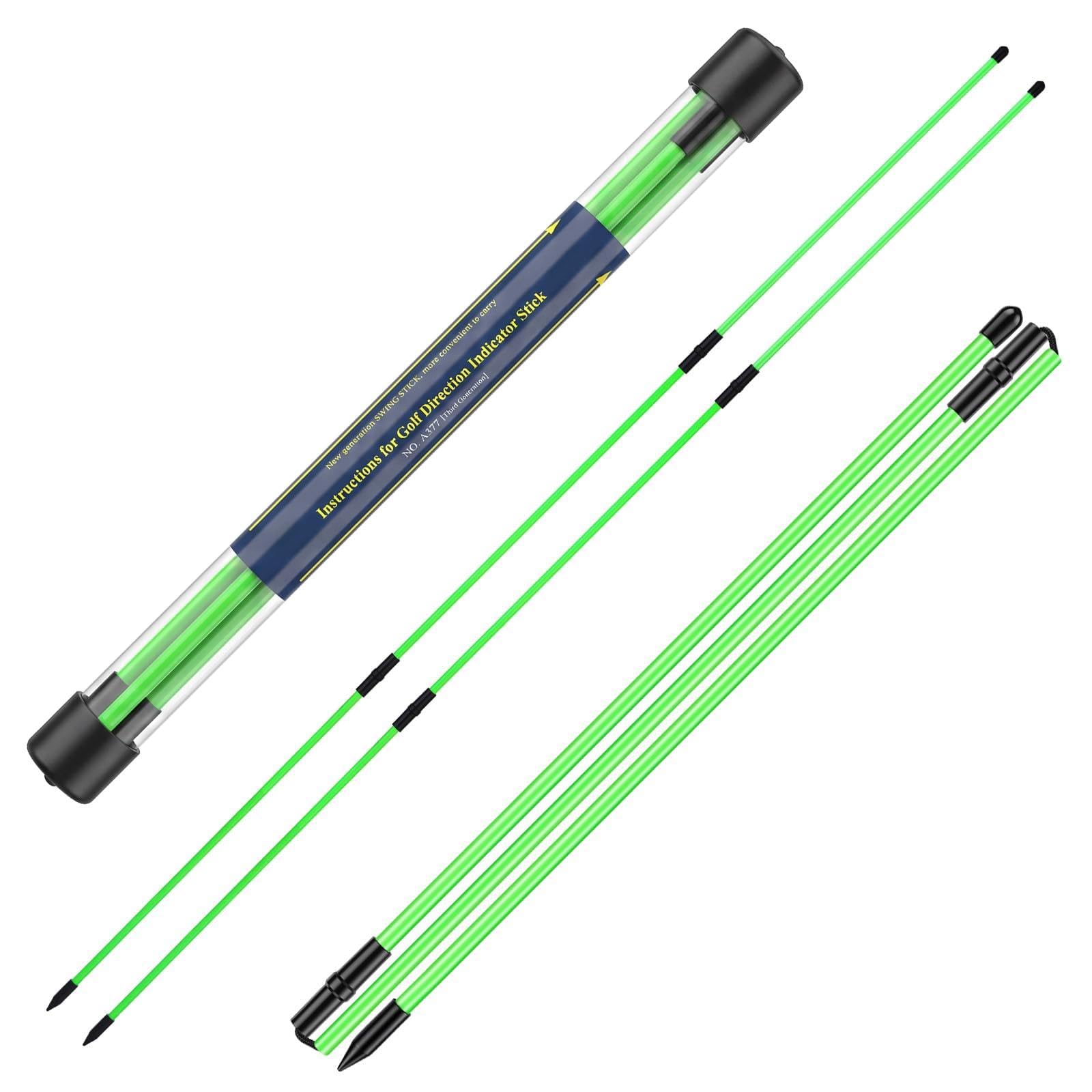 2PCS Golf Alignment Sticks, Collapsible Golf Training Aids for Aiming, Putting & Full Swing, Foldable Fiberglass Collapsible Golf Alignment with Clear Tube Case, Posture Corrector for Men Women Golfer