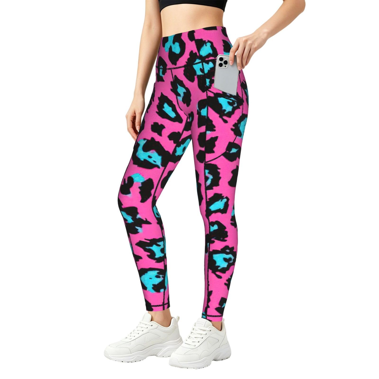 Pantalones de yoga elásticos con estampado de leopardo turquesa transpirable 8