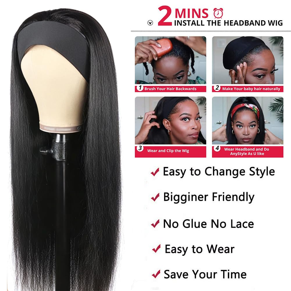 Brazilian Virgin Human Hair Headband Wig