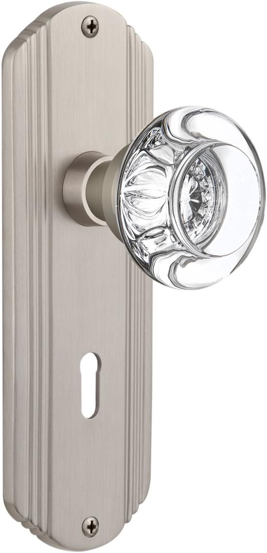 Nostalgic Warehouse Deco Plate with Keyhole Round Clear Crystal Glass Knob, Single Dummy, Bright Chrome