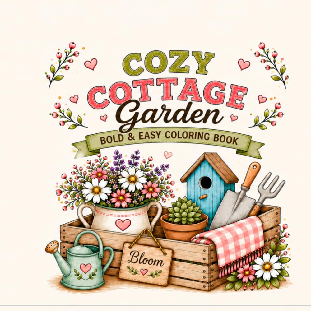 Cozy Cottage Garden: A Bold and Easy Coloring Book for Relaxation