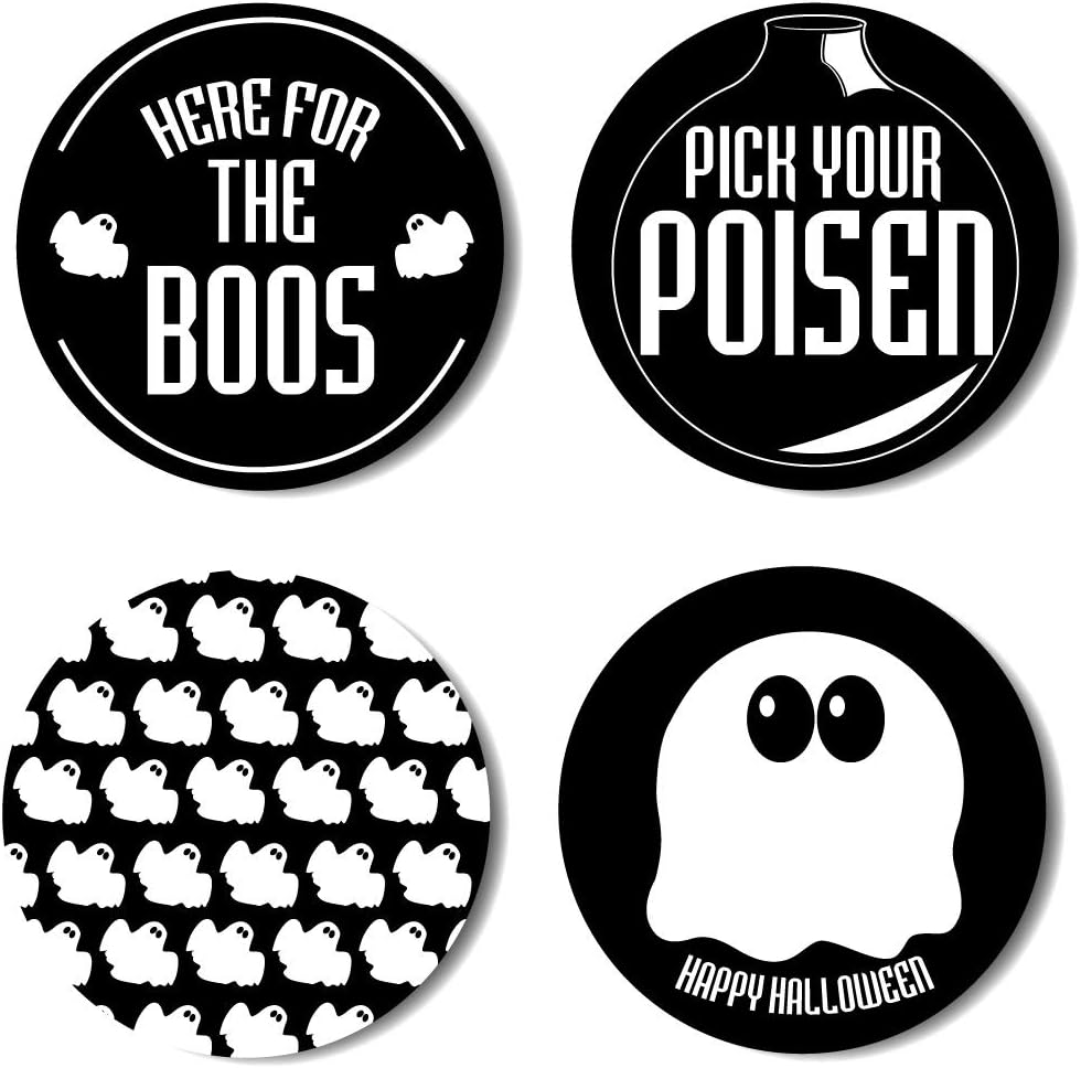 VictoryStore Halloween Coasters - Halloween Coaster Set Includes 4 Coaster Designs (24, Here for The BOOs)