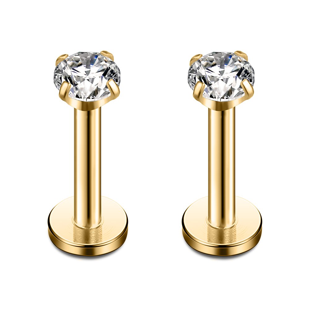 Ruifan 316L Stainless Steel CZ Gem Internally Threaded Labret Monroe Lip Ring Tragus Nail Helix Earring Stud Barbell Piercing Jewelry 16G 8mm