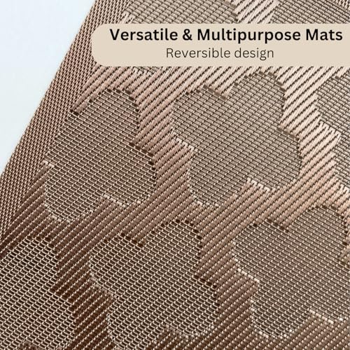 Image of Livmodern Premium PVC Dining Table Mats for 4 Seater| Woven PVC Placemats | Heat Resistant & Anti Skid Table Mats| Wipeable & Washable Set of 4 - Bronze Clover