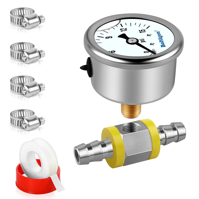 Manômetro de pressão de combustível Boltigen 1/8 NPT com adaptador de 3/8" – 0 a 15 psi