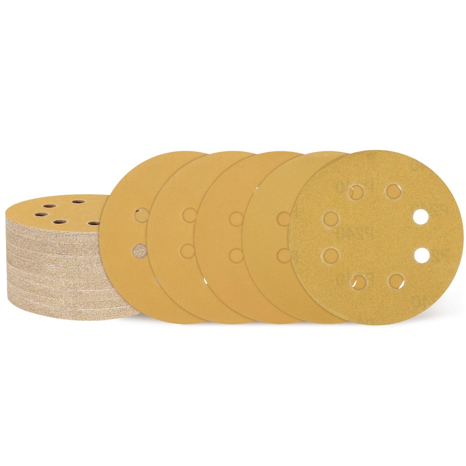 sourcing map 100 Pcs 125mm (5 Inch) Sanding Disc 8 Hole 240/320/400/600/800 Grit Hook and Loop Sandpaper Aluminum Oxide Orbital Sander Pads for Woodworking Auto Metal Polishing, Yellow