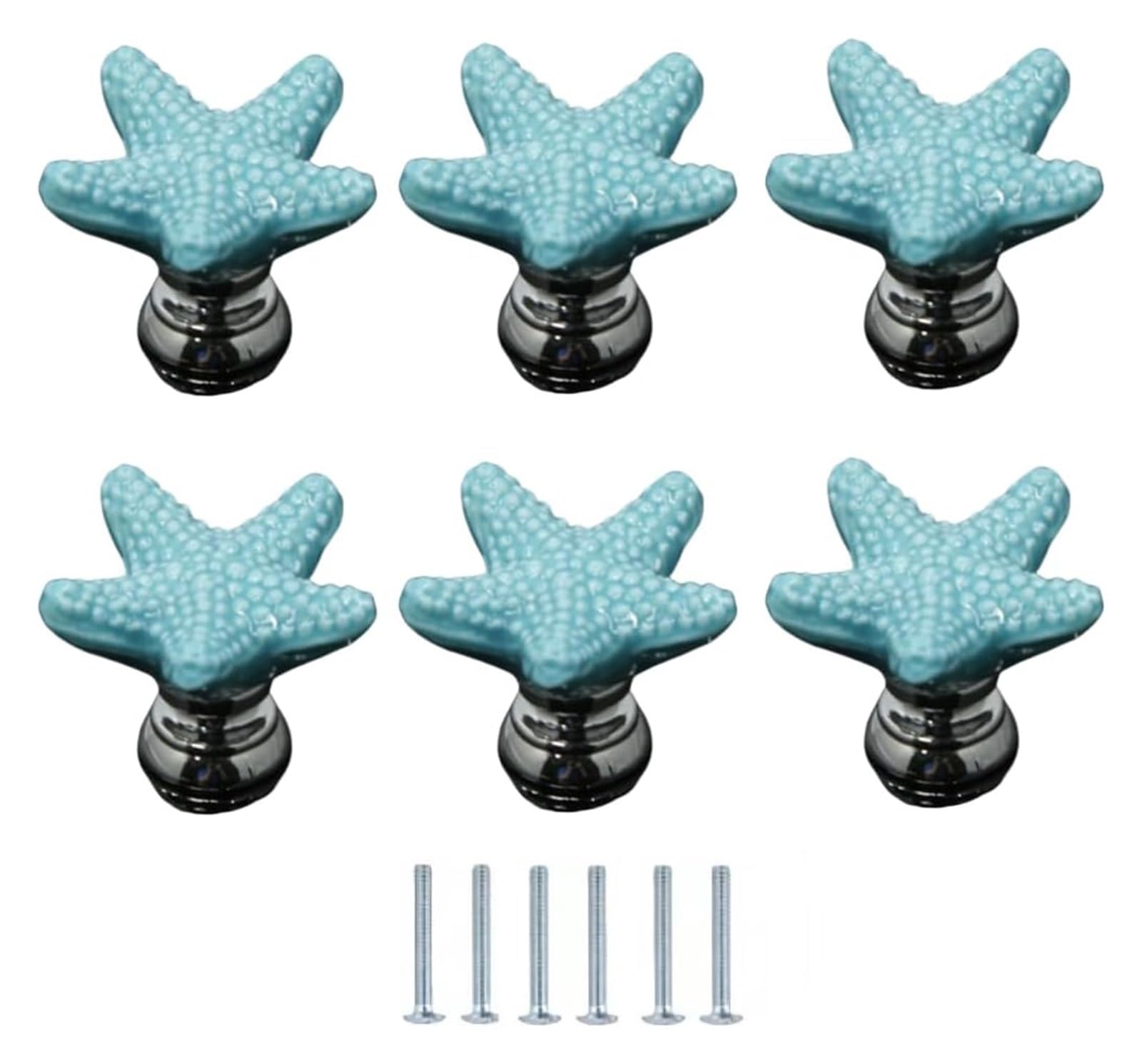 ENmrfvkz Ceramic Cupboard Drawer Handle Knobs, Ceramic Starfish Knobs for Cabinet Drawer Door, 6 Pcs, Multicolor, 34x24mm(Blu)