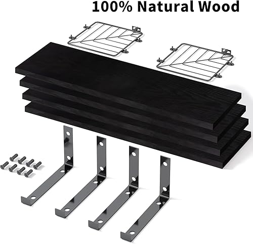 Miniatura 4 de Fixwal Estantes flotantes de baño de 3+1 nivel sobre el inodoro, estantes de madera rústica de 15.8 pulgadas, decoración de pared para baño, sala de