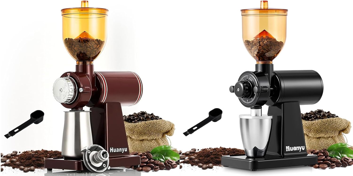Huanyu Stainless Steel Coffee Grinder Electric with 8 Grinding Settings Red and Huanyu Electric Coffee Bean Grinder with Closed Grinding System Anti-Static Design for Dust-Free Home Use Bundle