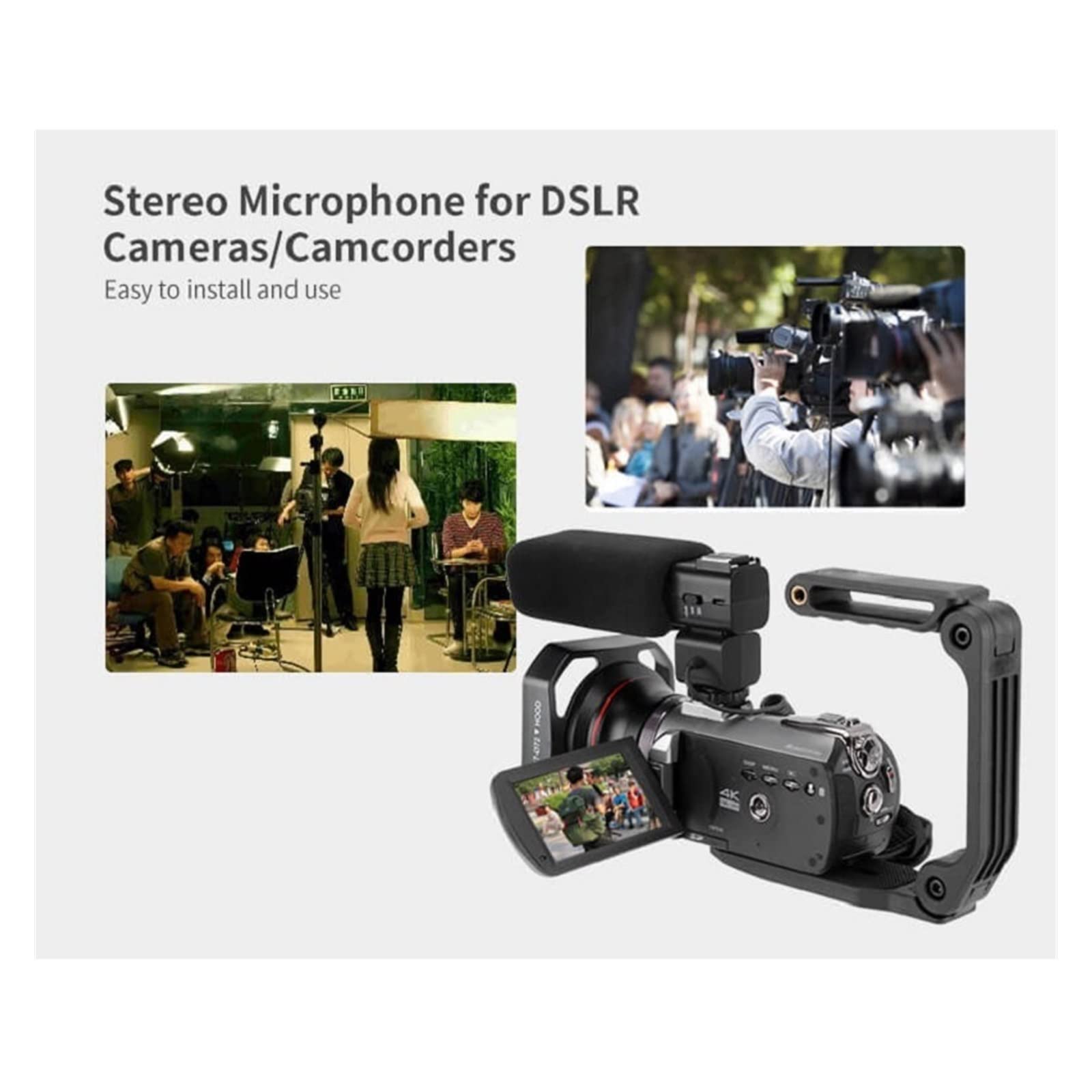 Micrófono estéreo en la cámara for Vlog Live Streaming DV Videocámara Grabadora de Sonido de Video