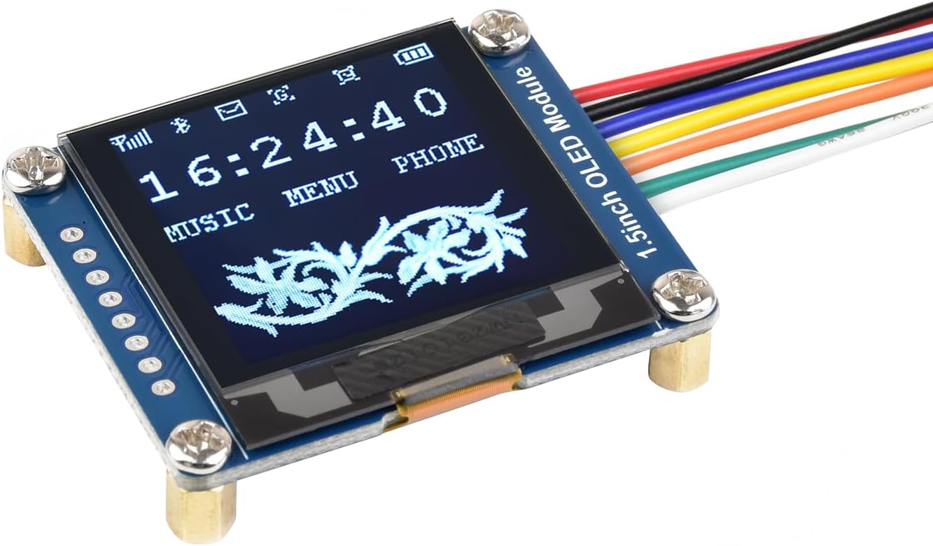 Waveshare 1.5inch OLED Display Module 128x128 Pixels 16-bit Grey Level with Embedded Controller Communicating via SPI or I2C Interface
