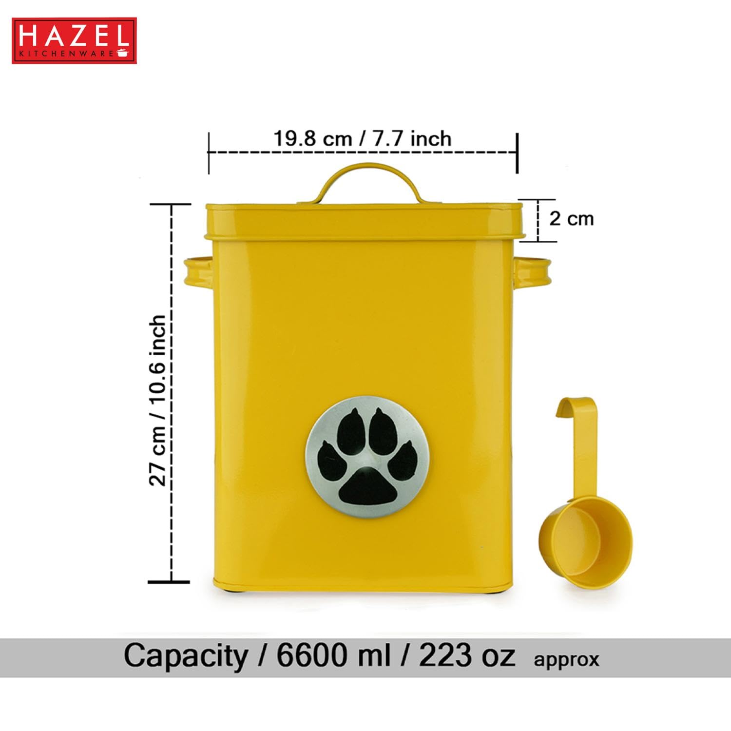 HAZEL Pet Food Container with Lid | Metal Multipurpose Containers for Dog food, Yellow, 6600 ML 2