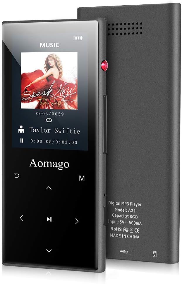 MP3 Player - Aomago Music Player with Bluetooth 4.1 Built in Speaker, Digital Audio Player with FM Radio Pedometer 2.4" Touch Screen, HiFi Lossless Portable MP3 Player with 16GB SD Card