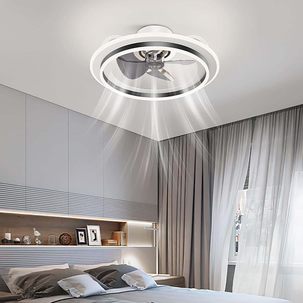 YUEGOO Silent Ceiling Fan with Light and Remote Control 3 Speeds Bedroom Led Dimmable Fan Ceiling Light 50W Ultra-Thin Modern Living Room Quiet Ceiling Fan Light