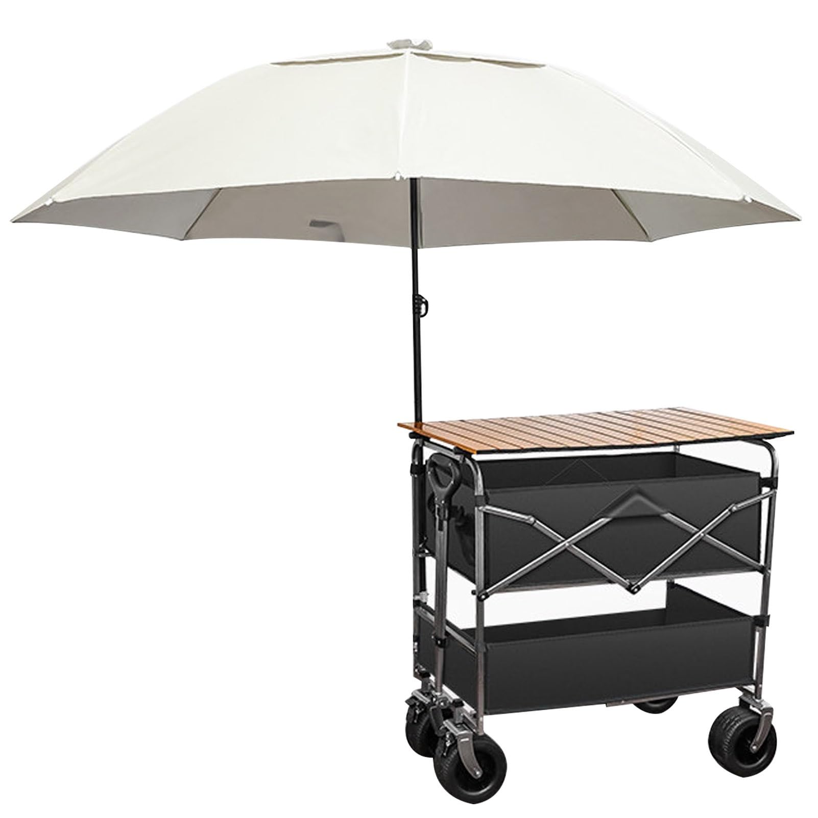 TRAGLO Folding Vendor Stall Cart Portable Utility Wagon with Sun Umbrella(88x54cm(34.6x21.2in))