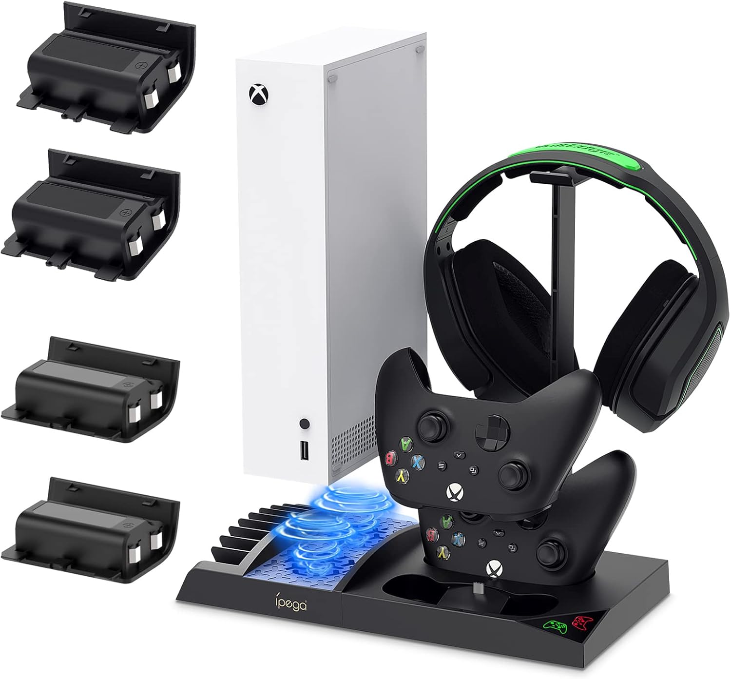 Cooling Fan Stand for Xbox Series S with 4-Pack 1400mAh Rechargeable Battery Pack, YUANHOT Vertical Charging Station Dock Accessories with Controller Charger Port & Cooler System for XSS - Black