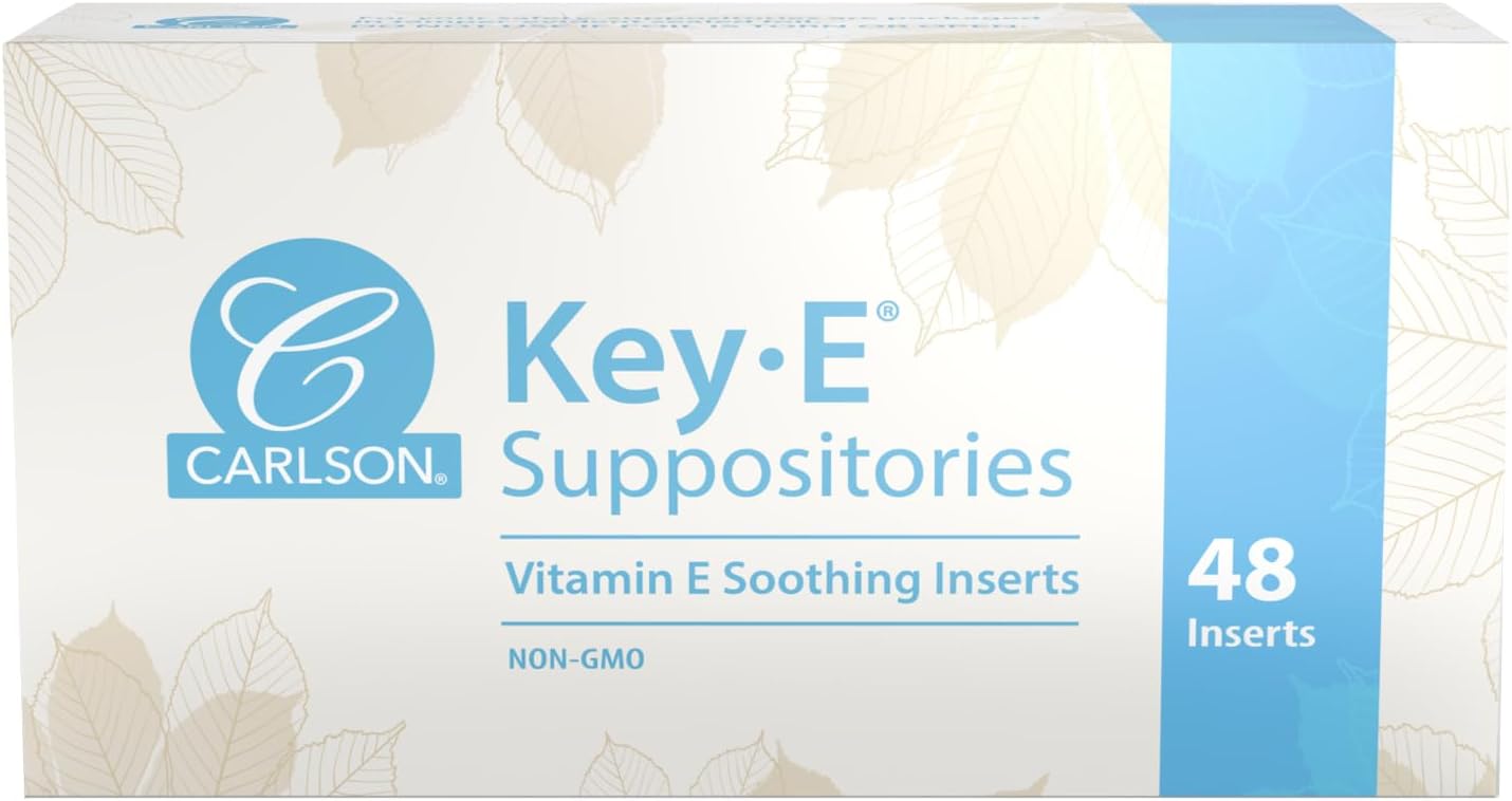 Carlson - Key-E Suppositories, 30 IU (20 mg) Vitamin E Suppository, Moisturizes & Nourishes, for Women and Men, 48 Count
