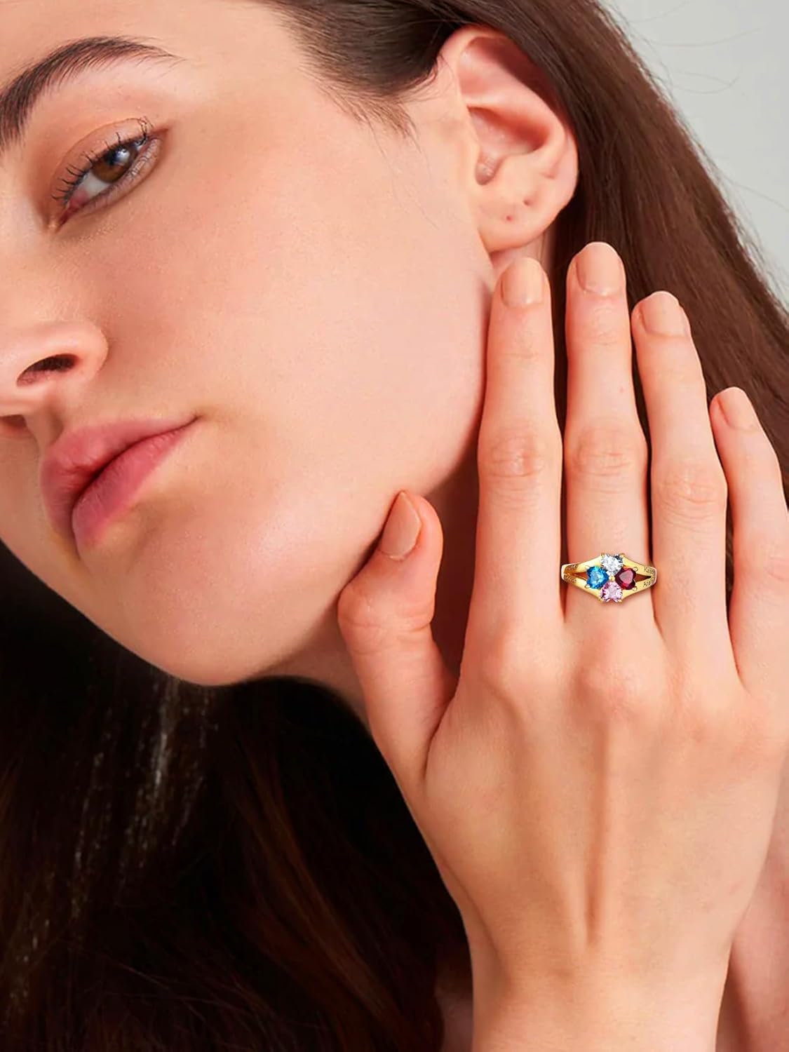 Bestyle Personalized 1-4 Heart Birthstone Rings for Women - Sterling Silver Custom Engraved Promise Rings, Birthstone Mothers Ring Gift for Mom, Wife (Wedding, Valentines, Mothers Day)