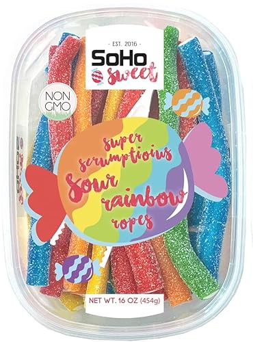 Soho Sweet Sour Rainbow Ropes - Caramelo agrio sin OMG, caramelo de gomita, caramelo halal – 1 libra