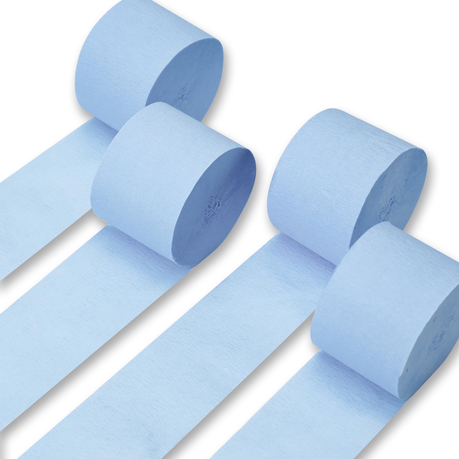 Photo 1 of PartyWoo Light Blue Crepe Paper Streamers 4pcs 328ft Pack of Slate Blue Beige White Green Crepe Paper Streamers for Birthday Gender Reveal Baby Shower Mermaid Under The Sea Party Decorations
