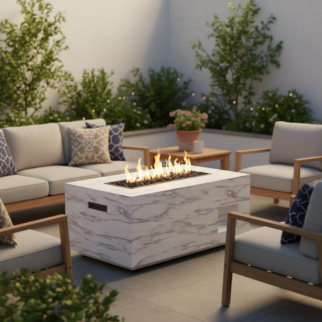 Legacy Heating 42 inch Propane Gas Fire Pit Table, Grey Rectangular Firepit Table with Lid, Cover and Lava Rock, Gas Tank Storage Side Table, 42" Rectangle Fire Table for Outside, Patio, Outdoor