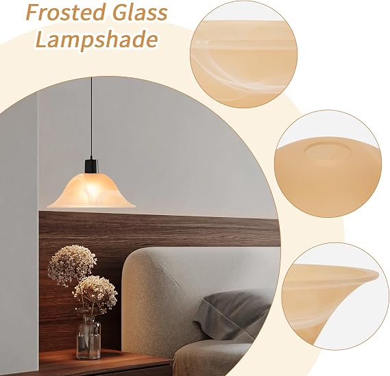 Glass Lamp Shade Replacement for Torchiere Floor Lamps，Lamp Shade for Floor Lamp Compatible with E26 Socket, Standing Lamp Replacement Shade, Alabaster Glass Bowl Shade,E26 Socket Not Include (Amber)