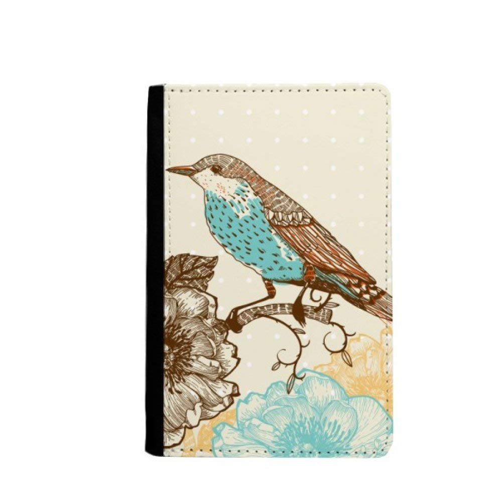 beatChong Freehand Sketch Flower Bird Blue Black Passport Holder Travel Wallet Cover Case Card Purse