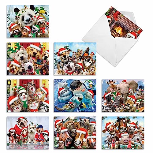 Image of The Best Card Company - 10 Blank Animal Christmas Note Cards - Assorted Bulk Holiday Cards for Men and Women, Fun Wildlife (4 x 5.12 Inch) - Merry Christmas to Zoo M6652XSB