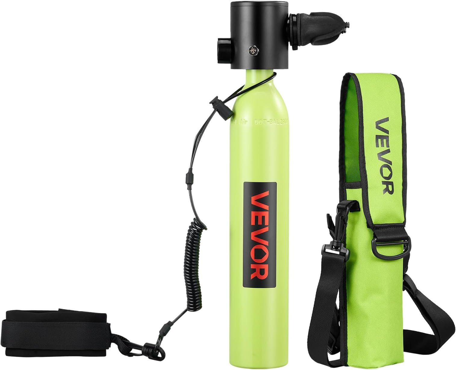 VEVOR Mini Diving Container, 0.5L Portable Diving Container for Underwater Breathing, Reusable Lung Diving Cylinder up to 10 Minutes Diving Time, Emergency Pony Bottle with Bag and Lanyard for