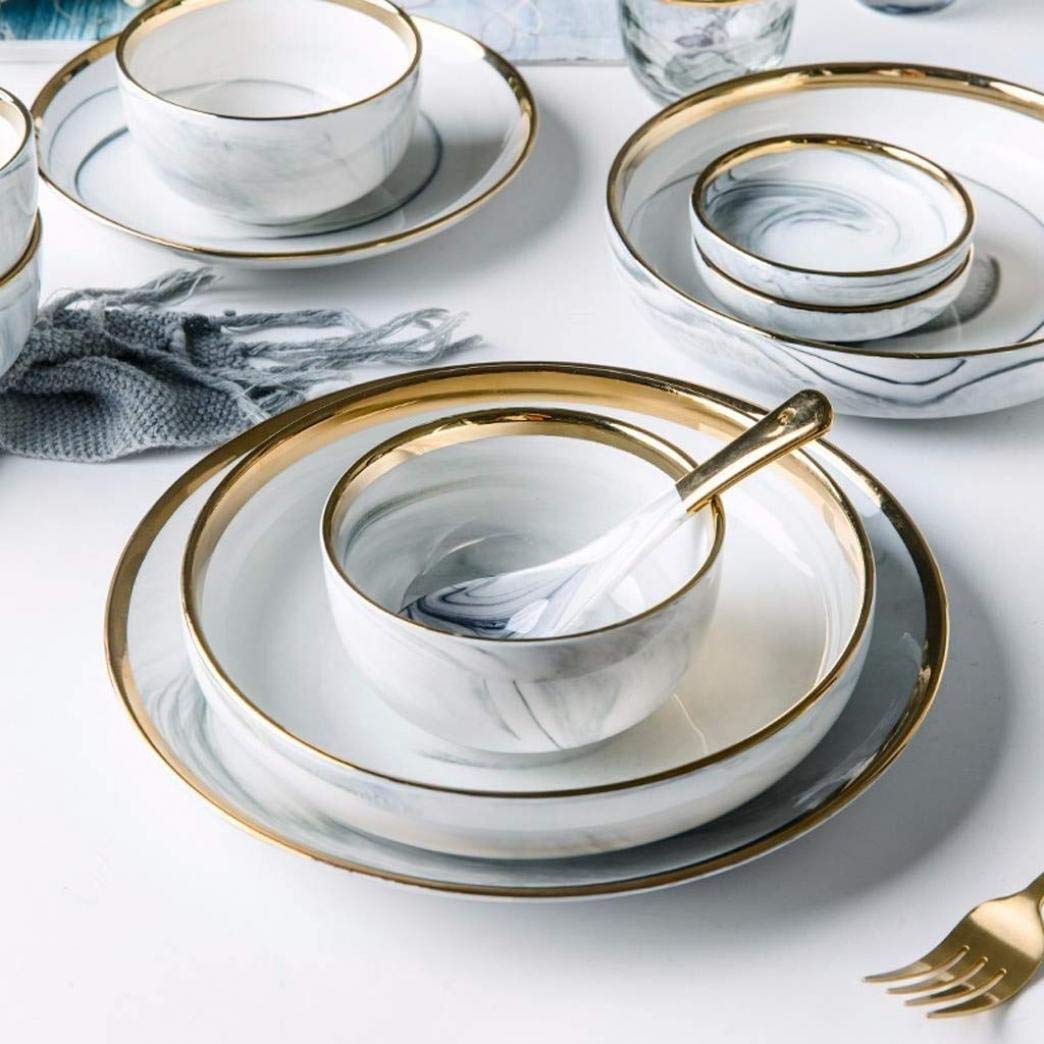 Ceramiczna zastawa stołowa, 26 sztuk Phnom Penh Szary marmur Ceramika Zestaw obiadowy Porcelanowa miska Danie Łyżka Zastawa stołowa Usługa łączona dla 6 osób