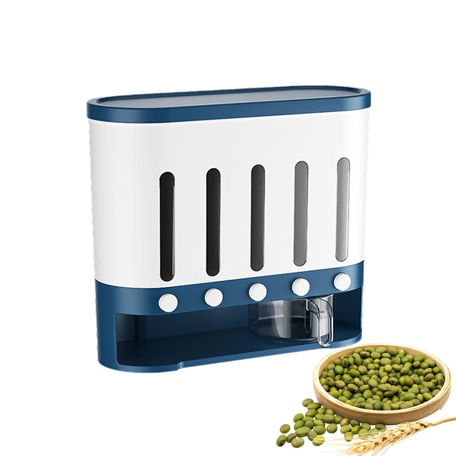 Contenitore per cereali – Porta cereali montato a parete, 5 scomparti, cucina domestica, contenitore da viaggio con finestra dispenser di cibo visibile per noci, cereali, snack, fagioli | cucina domestica, contenitore da viaggio con finestra dispenser di