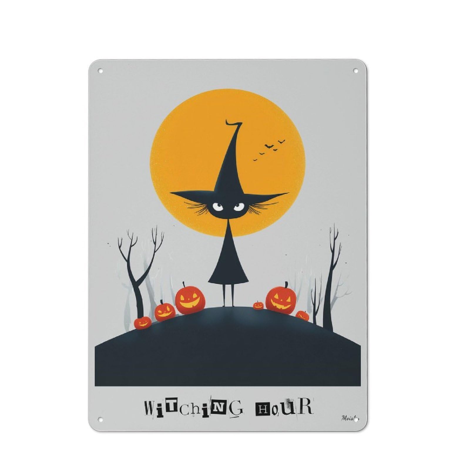 Junmoney Witching Hour — Cute Halloween Witch Art Tin Wall Plaque 40X30cm With For Pub Or Café, With Clear Vintage Wall Decor Character