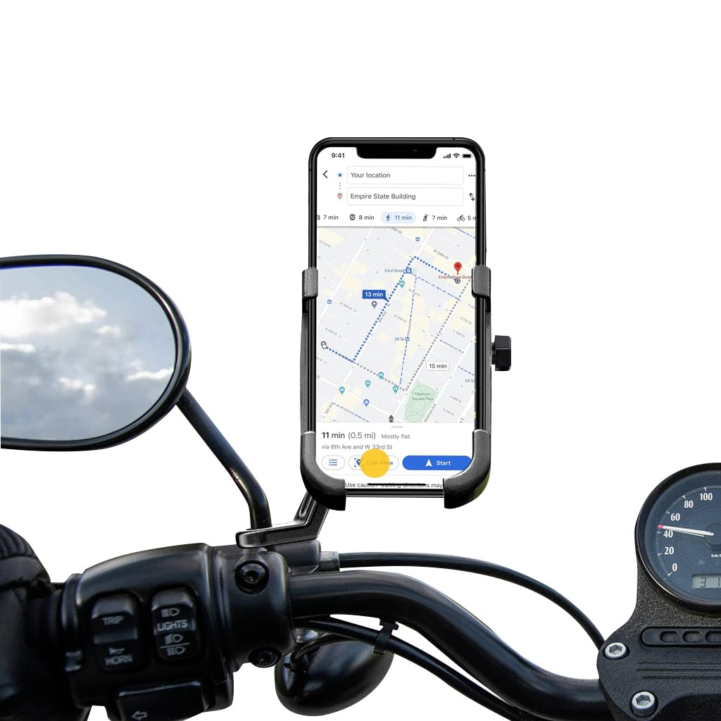 OTO2EYE Mobile Holder for Bikes or Bike Mobile Holder for Maps and GPS Navigation Firm Gripping, Anti Shake and Stable Cradle Clamp 360° Rotation Phone Mount (Black Color) (Mirror Fitting) (B0CZ17VVMK) Amazon Price History, Amazon Price Tracker