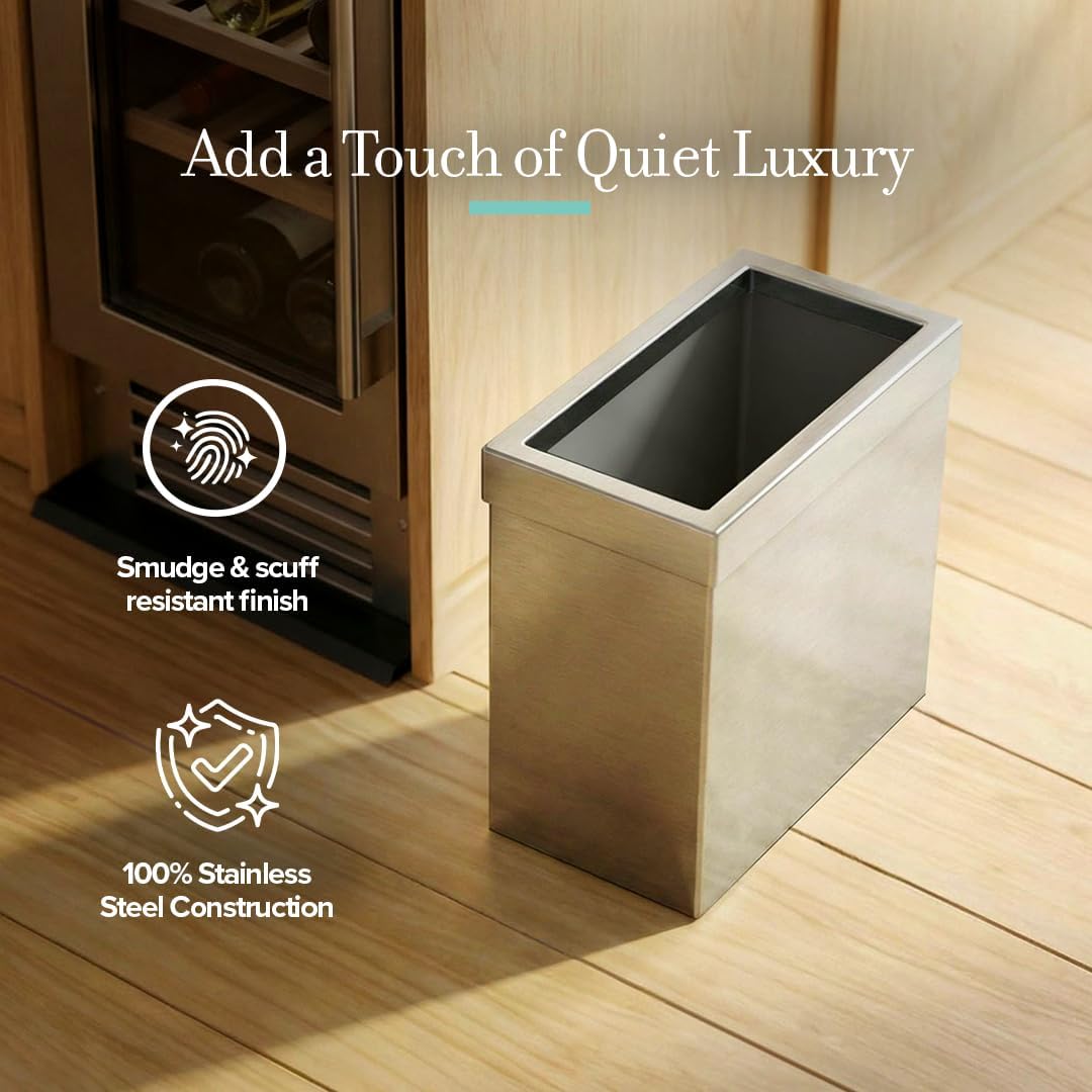 Gatco Modern Rectangle Wastebasket, Satin Nickel - Stainless Steel Trash Can with Removable Lid, Leakproof, 3 Gallon Capacity for Bathroom, Bedroom, Kitchen, or Office
