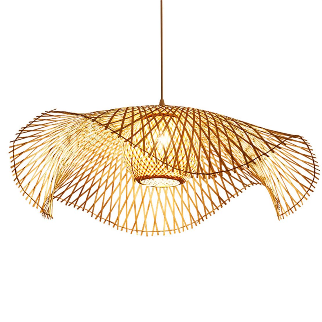 CSSYKV Rustic Bamboo Pendant Light, 25.6 Inch Handmade Basket Hanging Lamp 2-Layer Boho Light Fixtures Wicker Bamboo Basket Chandeliers E26 Base for Dining Room, Bedroom, Entryway, Beige