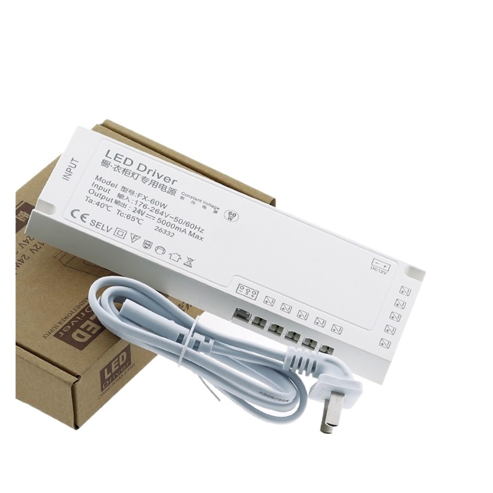 PWANUIGTE Full Power White Cabinet Wardrobe Transformer 12V/24V Interface Wine Induction Switch(24V 60W)