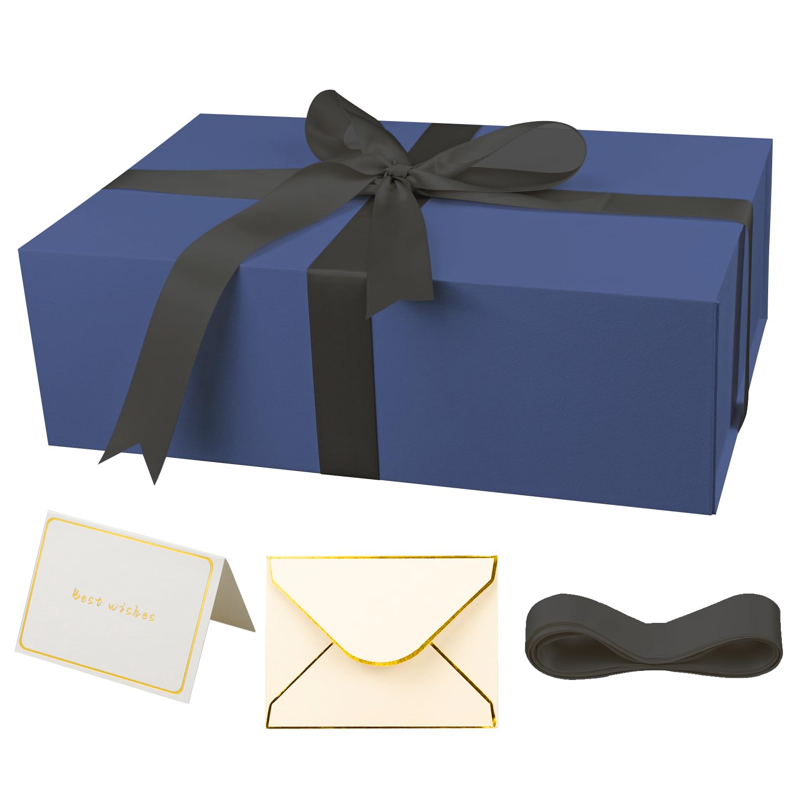 YINUOYOUJIA Blue Gift Boxes with Lid,14"x9"x4.5" Magnetic Gift Box with Ribbon,Cards and Envelopes for Presents,Great for Wedding,Birthdays,Crafting,Gift Packaging.