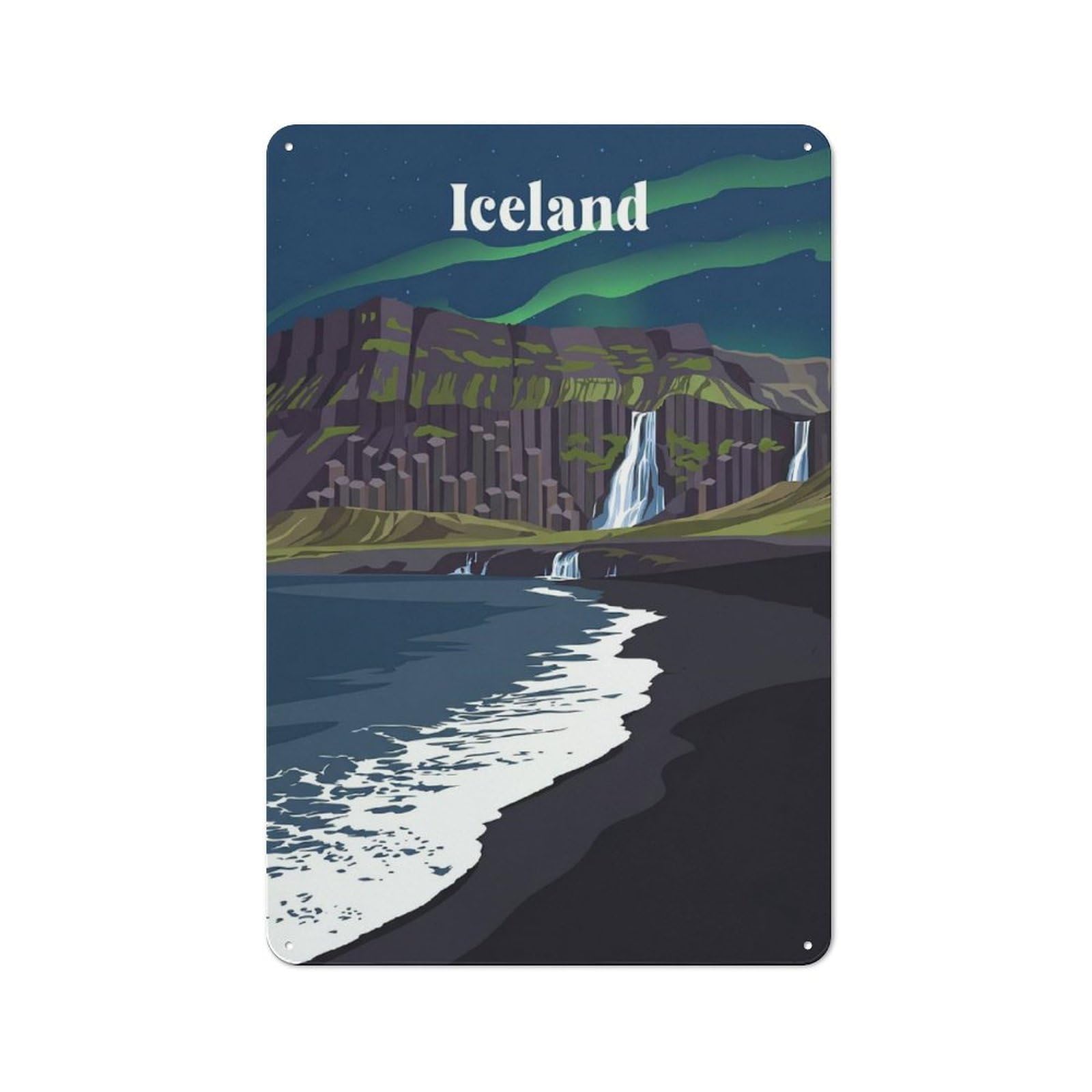 Junmoney Style-6 For Hallway Wall, Icelandic Landscape With Northern Lights Vintage-Inspired Metal Sign 30X20cm, A Moving-Home Gift For Collectors Of Tin Signs