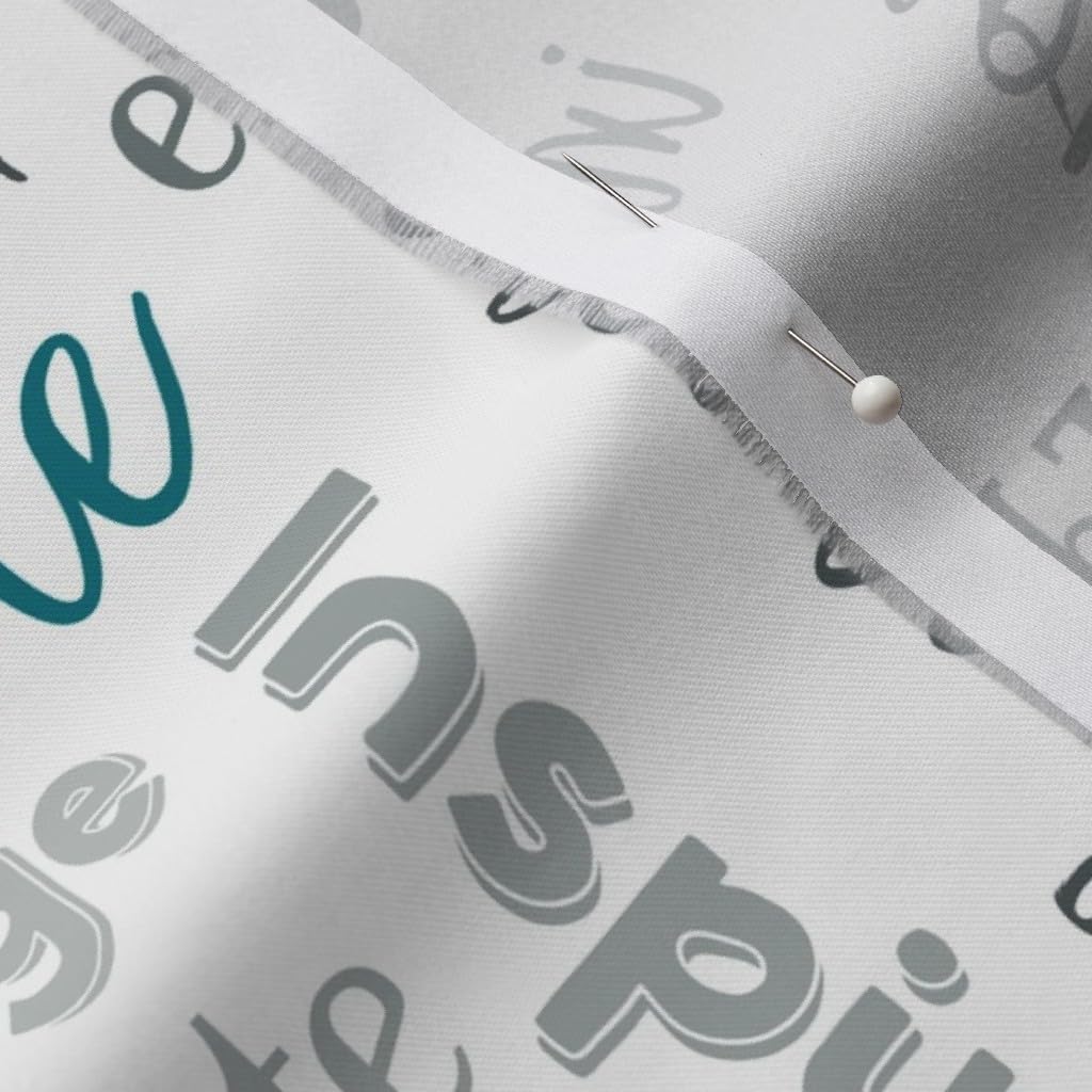Spoonflower Fabric - Educate Inspire Gray Teal School Typography Education Teacher Mentor Printed on Organic Cotton Sateen Fabric by The Yard - Sewing Quilting Apparel Home Decor